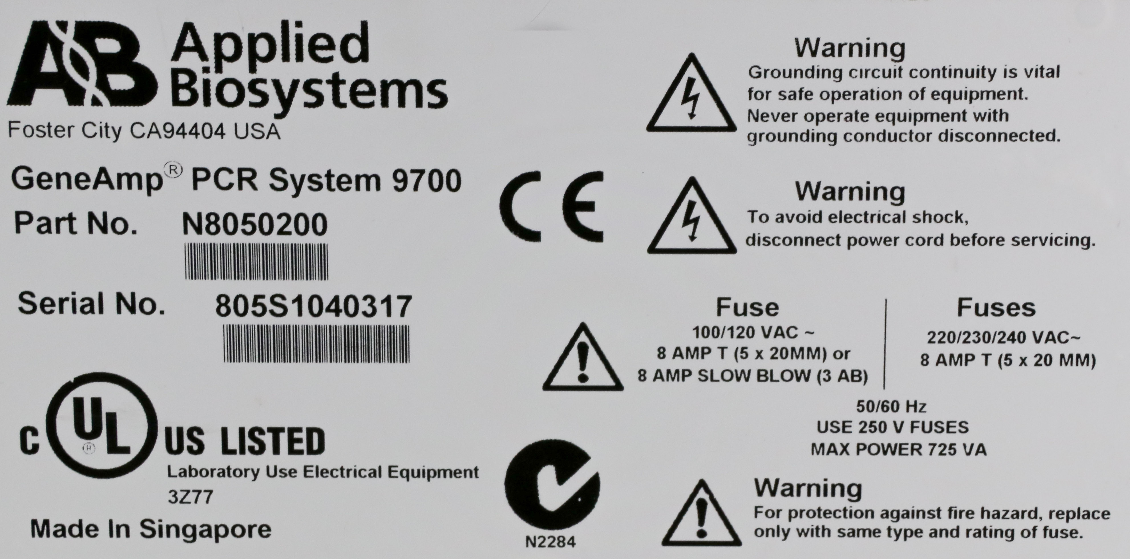 12766 APPLIED BIOSYSTEMS GENEAMP PCR SYSTEM 9700 THERMALCYCLER